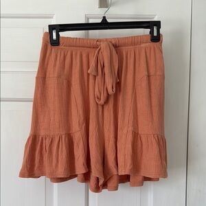 Orange Ruffle Hem Shorts